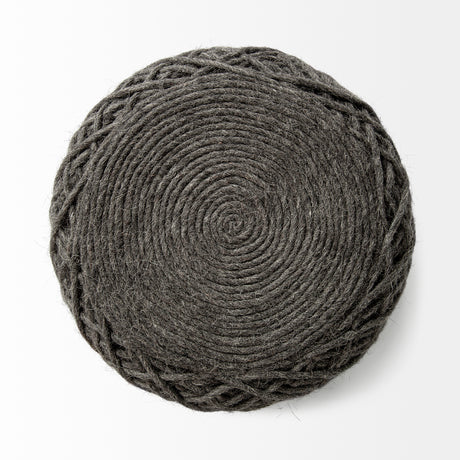 Allium Dark Gray Handwoven Wool Cylindrical Pouf from Mercana - Luna Furniture