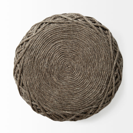 Allium Dark Brown Handwoven Wool Cylindrical Pouf from Mercana - Luna Furniture