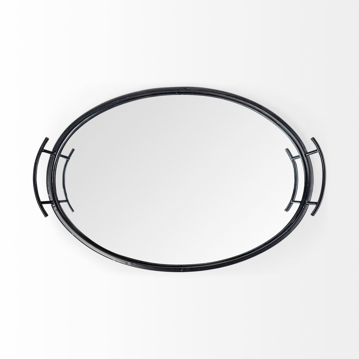 Ansel 20L x 14W Black Metal Mirrored Bottom Oval Serving Tray from Mercana - Luna Furniture