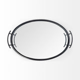 Ansel 20L x 14W Black Metal Mirrored Bottom Oval Serving Tray from Mercana - Luna Furniture