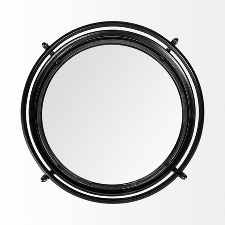 Ada Round Shape Black Metal Frame Two-Tier w/Glass Shelf Bar Cart from Mercana - Luna Furniture