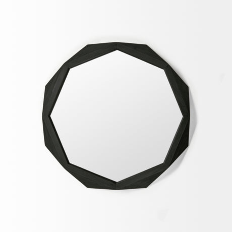Aramis I 32" Octagon Black Wood Frame Wall Mirror from Mercana - Luna Furniture