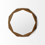Aramis I 32" Octagon Brown Wood Frame Wall Mirror from Mercana - Luna Furniture