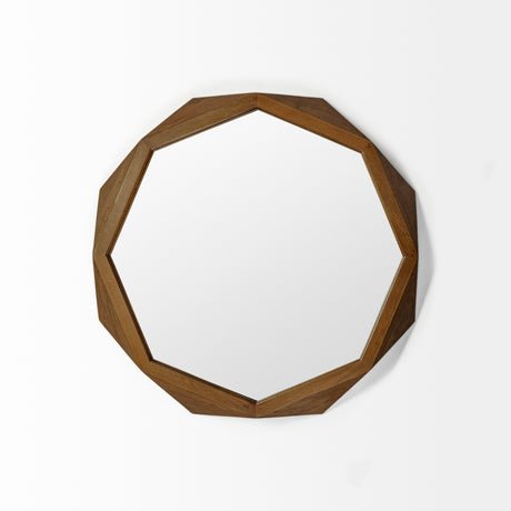 Aramis I 32" Octagon Brown Wood Frame Wall Mirror from Mercana - Luna Furniture