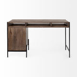 Glenn VII 56L x 22W Dark Brown Wood w/ Black Iron Frame, 3 Drawer Office Desk from Mercana - Luna Furniture
