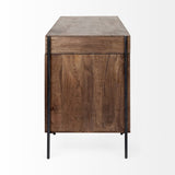 Glenn VII 56L x 22W Dark Brown Wood w/ Black Iron Frame, 3 Drawer Office Desk from Mercana - Luna Furniture