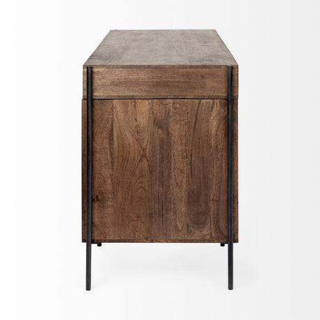 Glenn VII 56L x 22W Dark Brown Wood w/ Black Iron Frame, 3 Drawer Office Desk from Mercana - Luna Furniture