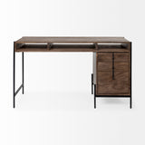 Glenn VII 56L x 22W Dark Brown Wood w/ Black Iron Frame, 3 Drawer Office Desk from Mercana - Luna Furniture