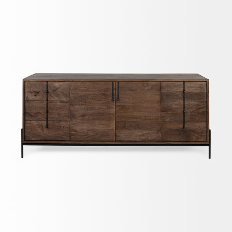 Glenn VI 71.5x18 Dark Brown Wood Frame w/ Black Iron Accent, 6 Drawer, 2 Door Cabinet Sideboard from Mercana - Luna Furniture