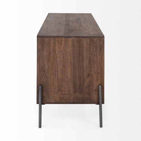 Glenn IV Dark Brown Wood w/ Black Iron Frame Media Console w/ Storage, TV Stand for TV up to 71" from Mercana - Luna Furniture