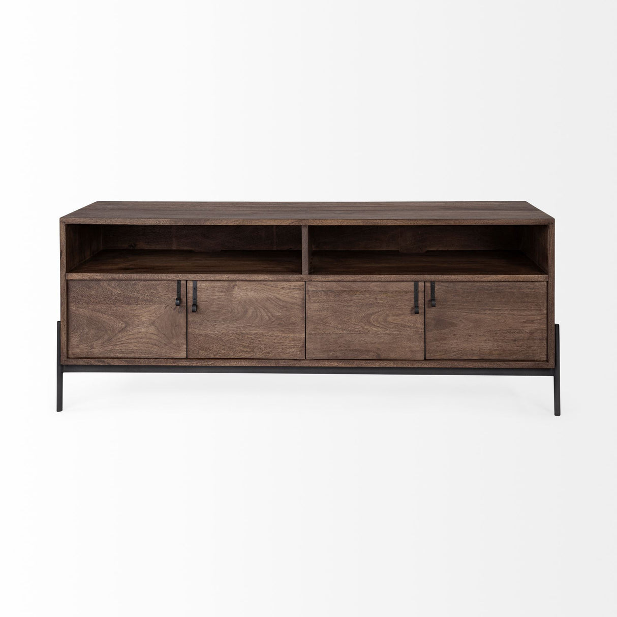 Glenn IV Dark Brown Wood w/ Black Iron Frame Media Console w/ Storage, TV Stand for TV up to 71" from Mercana - Luna Furniture