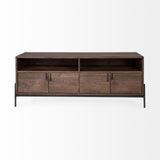 Glenn IV Dark Brown Wood w/ Black Iron Frame Media Console w/ Storage, TV Stand for TV up to 71" from Mercana - Luna Furniture