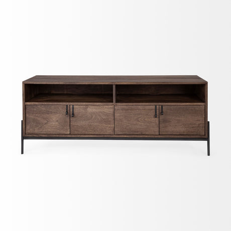 Glenn IV Dark Brown Wood w/ Black Iron Frame Media Console w/ Storage, TV Stand for TV up to 71" from Mercana - Luna Furniture