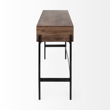 Glenn III 56L x 14W Dark Brown Wood w/ Black Iron Frame, 4 Drawer Console Table from Mercana - Luna Furniture