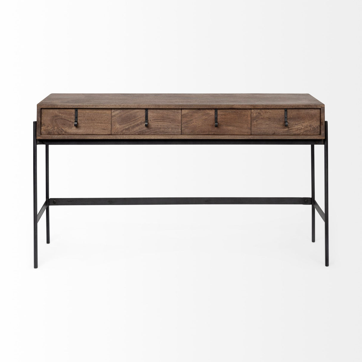 Glenn III 56L x 14W Dark Brown Wood w/ Black Iron Frame, 4 Drawer Console Table from Mercana - Luna Furniture