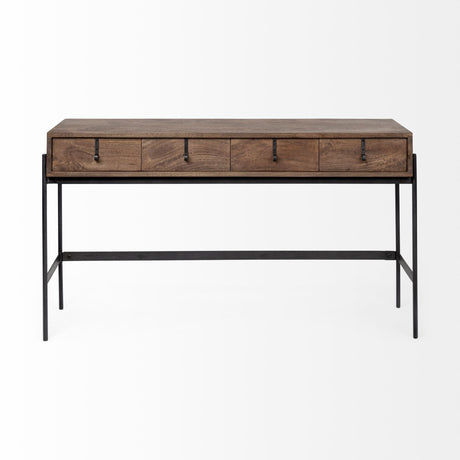 Glenn III 56L x 14W Dark Brown Wood w/ Black Iron Frame, 4 Drawer Console Table from Mercana - Luna Furniture
