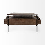 Glenn II 54x30 Dark Brown Wood w/ Black Iron Frame, Rectangle 3 Drawers Coffee Table from Mercana - Luna Furniture