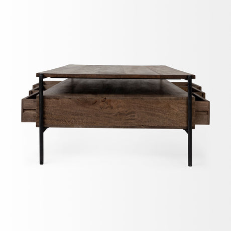 Glenn II 54x30 Dark Brown Wood w/ Black Iron Frame, Rectangle 3 Drawers Coffee Table from Mercana - Luna Furniture