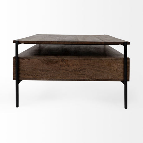 Glenn II 54x30 Dark Brown Wood w/ Black Iron Frame, Rectangle 3 Drawers Coffee Table from Mercana - Luna Furniture
