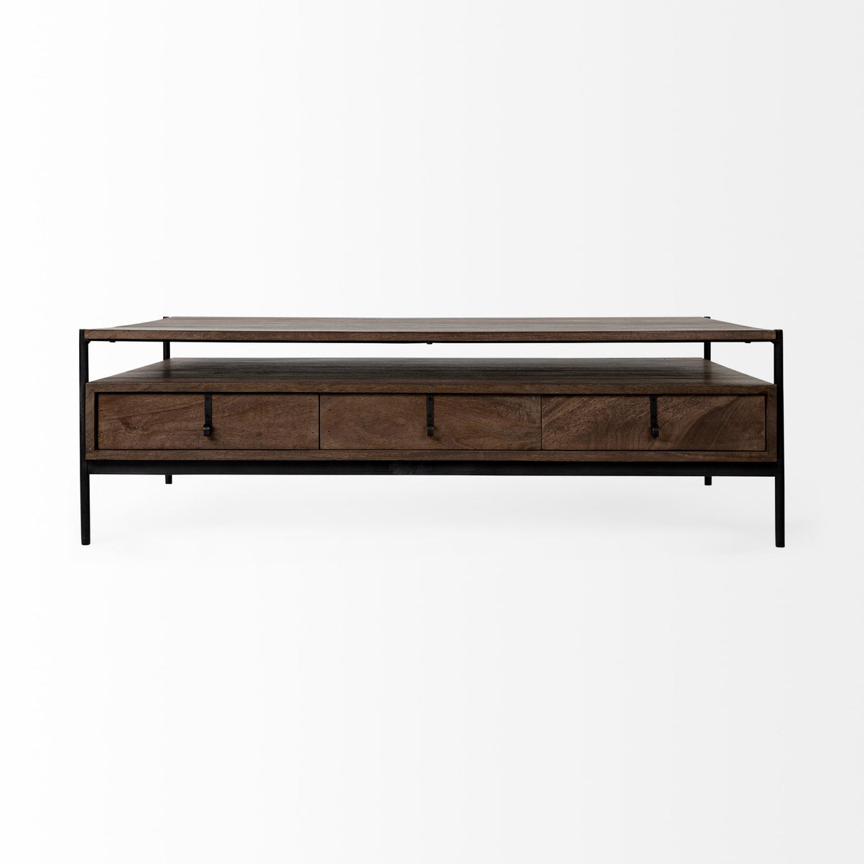 Glenn II 54x30 Dark Brown Wood w/ Black Iron Frame, Rectangle 3 Drawers Coffee Table from Mercana - Luna Furniture