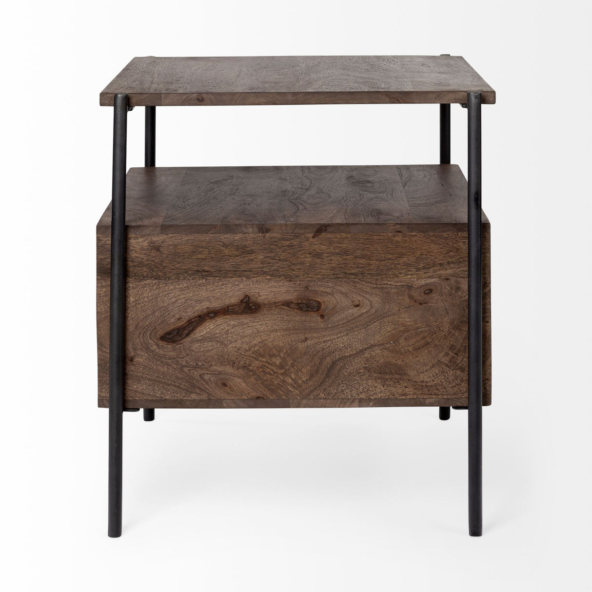 Glenn I 20L x 21W x 24H Dark Brown Wood w/ Black Iron Frame Square End/Side Table from Mercana - Luna Furniture