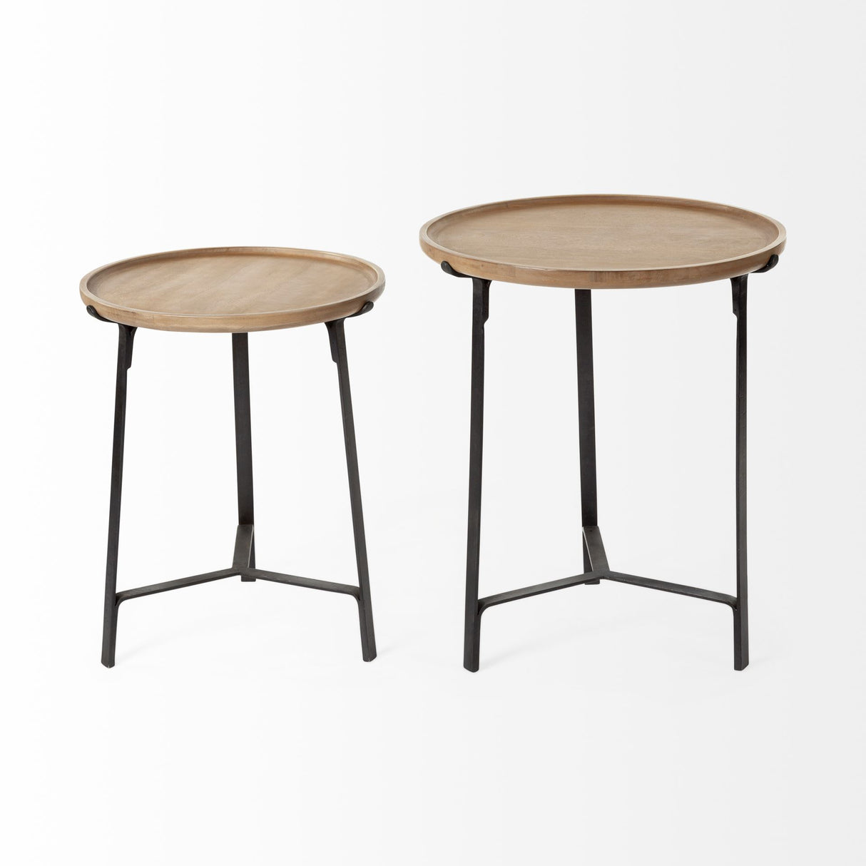 Helios III 20L x 24H Set of Two Round Brown Solid Wood Iron Base Nesting End/Side Tables from Mercana - Luna Furniture