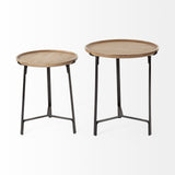 Helios III 20L x 24H Set of Two Round Brown Solid Wood Iron Base Nesting End/Side Tables from Mercana - Luna Furniture