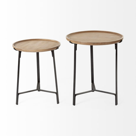 Helios III 20L x 24H Set of Two Round Brown Solid Wood Iron Base Nesting End/Side Tables from Mercana - Luna Furniture