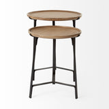 Helios III 20L x 24H Set of Two Round Brown Solid Wood Iron Base Nesting End/Side Tables from Mercana - Luna Furniture