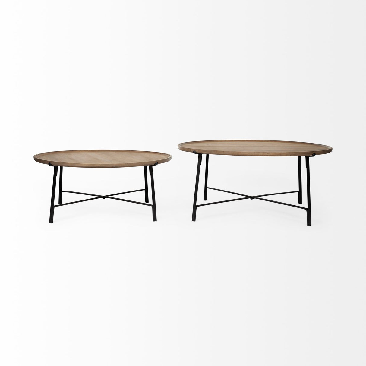 Helios (Set of 2) Brown Solid Wood Top Black Metal Base Nesting Coffee Tables from Mercana - Luna Furniture
