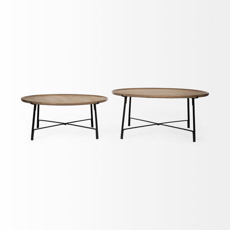 Helios (Set of 2) Brown Solid Wood Top Black Metal Base Nesting Coffee Tables from Mercana - Luna Furniture