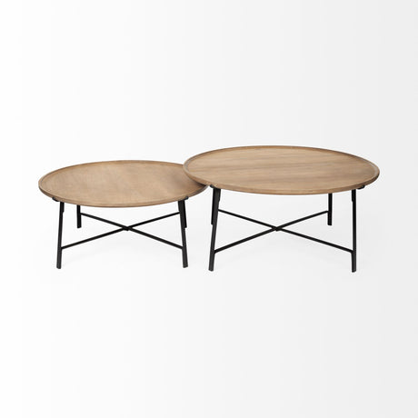 Helios (Set of 2) Brown Solid Wood Top Black Metal Base Nesting Coffee Tables from Mercana - Luna Furniture