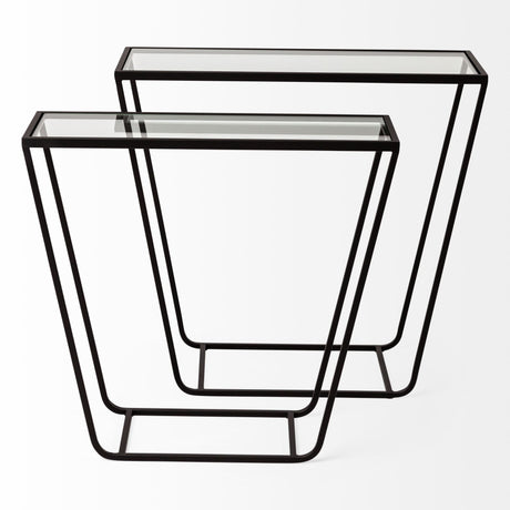Arya (Set of 2) 24L x 10W Black Rectangular Glass Top Iron Frame Accent Table from Mercana - Luna Furniture