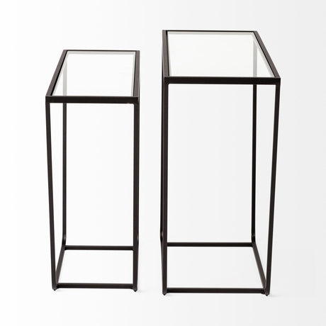 Arya (Set of 2) 24L x 10W Black Rectangular Glass Top Iron Frame Accent Table from Mercana - Luna Furniture