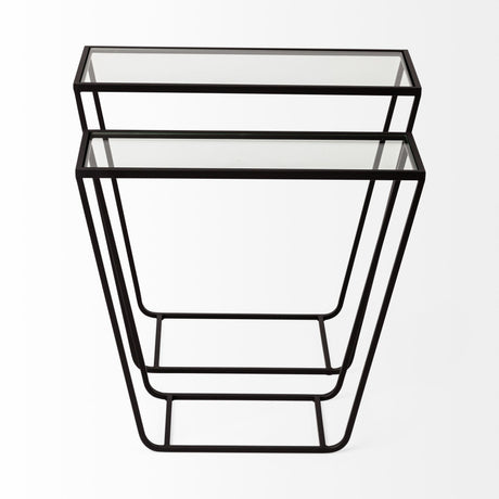 Arya (Set of 2) 24L x 10W Black Rectangular Glass Top Iron Frame Accent Table from Mercana - Luna Furniture