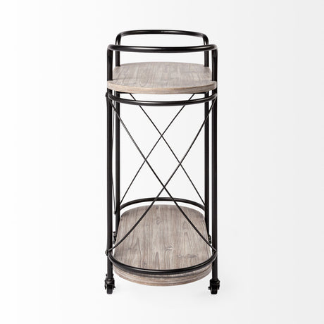 Marlon Black Metal Frame Two Tier Shelves w/Stemware holder Bar Cart from Mercana - Luna Furniture