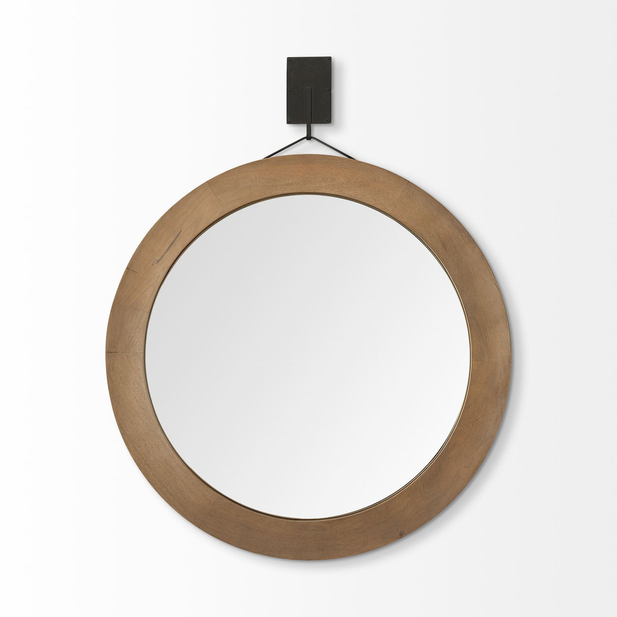 Avram 43.5" Round Brown Wood Frame Mirror from Mercana - Luna Furniture