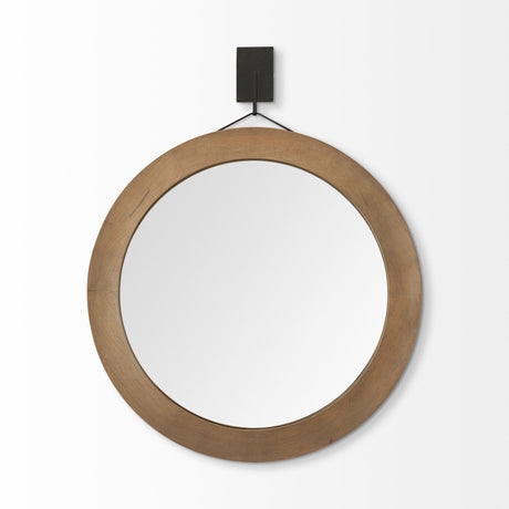 Avram 43.5" Round Brown Wood Frame Mirror from Mercana - Luna Furniture