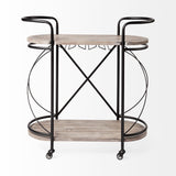 Marlon Black Metal Frame Two Tier Shelves w/Stemware holder Bar Cart from Mercana - Luna Furniture