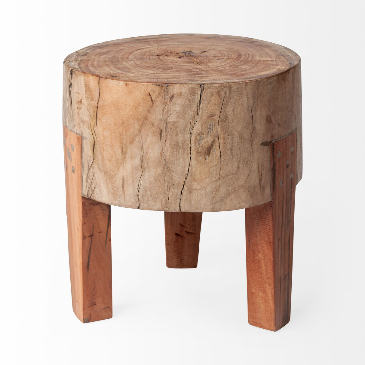 Asco 15"H Rustic Solid Reclaimed Wood Stool from Mercana - Luna Furniture