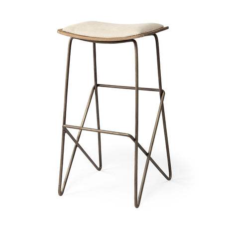 Katniss 30" Total Height Cream Fabric Seat Gold Metal Frame Bar Stool from Mercana - Luna Furniture