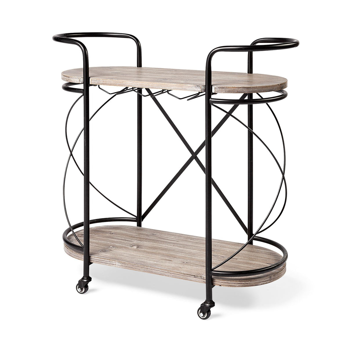 Marlon Black Metal Frame Two Tier Shelves w/Stemware holder Bar Cart from Mercana - Luna Furniture