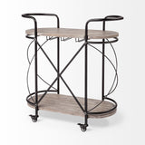 Marlon Black Metal Frame Two Tier Shelves w/Stemware holder Bar Cart from Mercana - Luna Furniture
