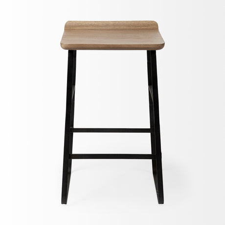 Conan 25" Seat Height Brown Wood Seat Black Metal Frame Counter Stool from Mercana - Luna Furniture