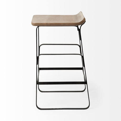 Conan 25" Seat Height Brown Wood Seat Black Metal Frame Counter Stool from Mercana - Luna Furniture