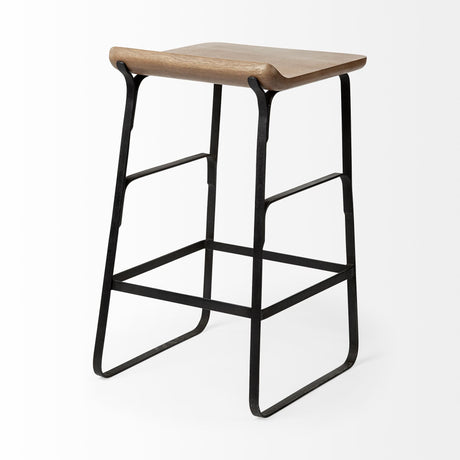 Conan 25" Seat Height Brown Wood Seat Black Metal Frame Counter Stool from Mercana - Luna Furniture