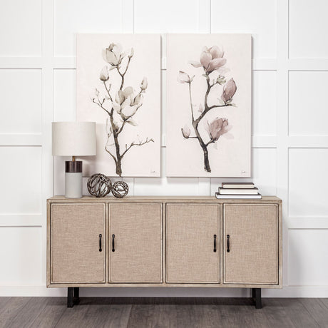 Bellefontaine II 68x15.5 Brown Fir Veneer Frame 4 Fabric Covered Cabinet Door Sideboard from Mercana - Luna Furniture