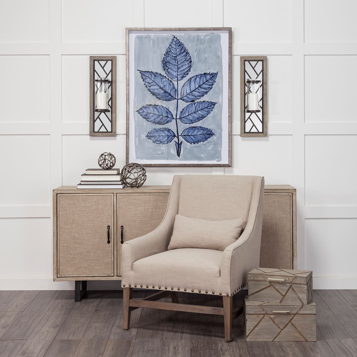 Benji 24"H Brown Wood Frame Black Metal Accent Mirrored Wall Candle Holder from Mercana - Luna Furniture