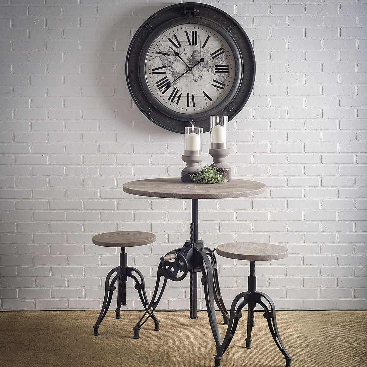Emslie I 19"-25" Brown Wood Seat Black Metal Frame Stool from Mercana - Luna Furniture