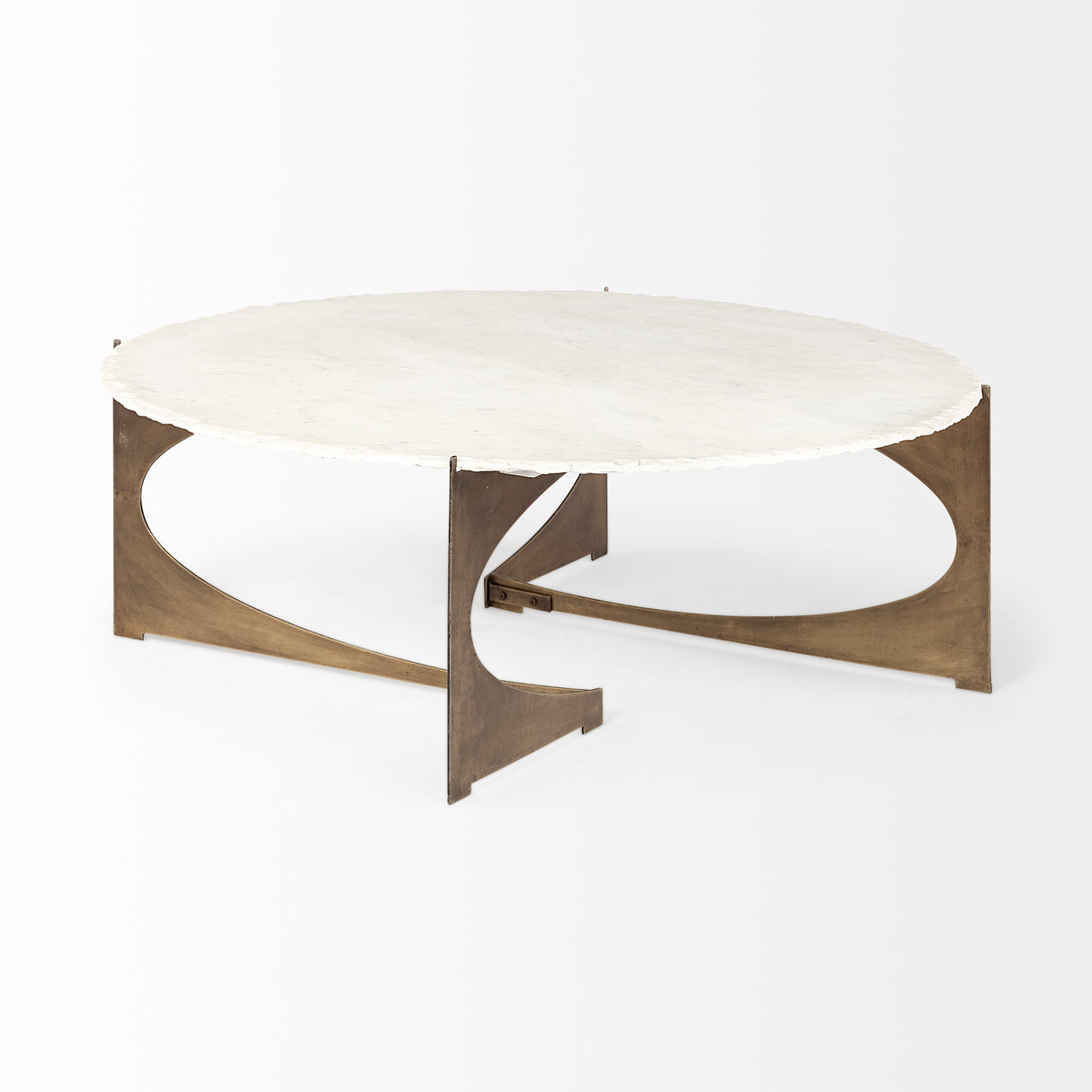 Reinhold 49" Round White Marble Top Gold Metal Base Coffee Table from Mercana - Luna Furniture